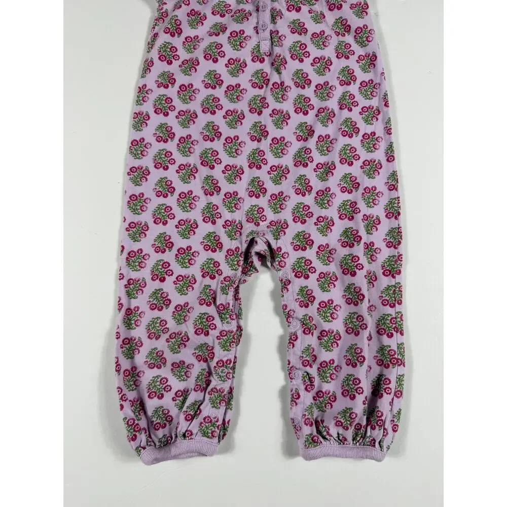 Tea Collection Floral Henley Romper Pink Purple Size 12-18 Months